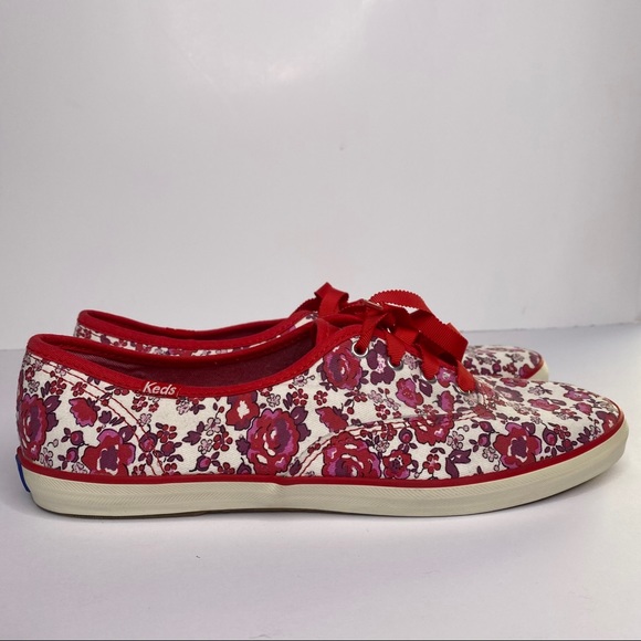 Keds womens floral rose red canvas lace up shoes 9